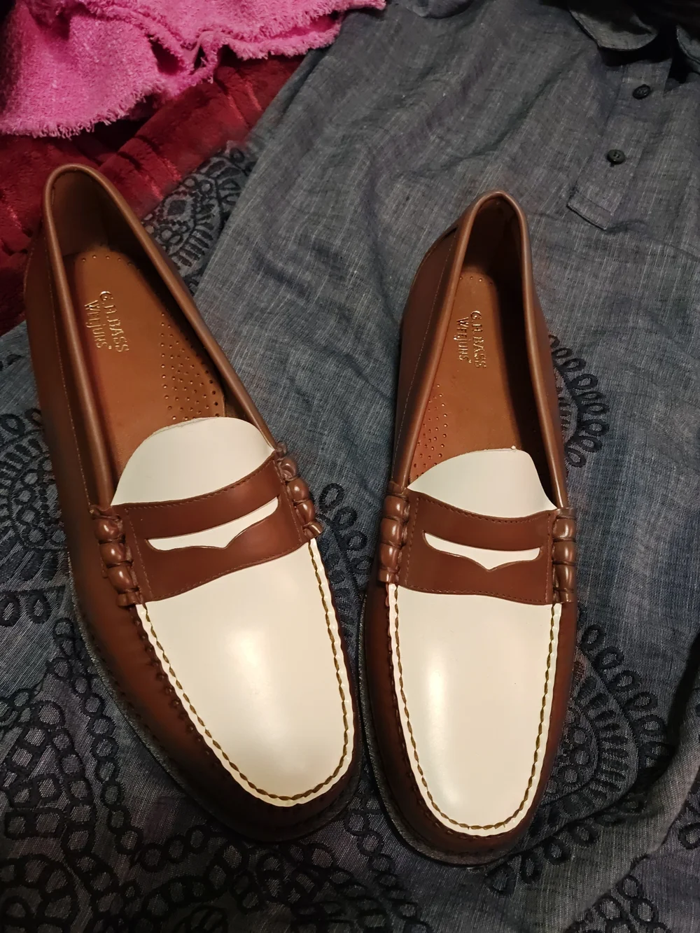 G.H. Bass & Co. Two-Tone Brown and White Penny Loafers 14